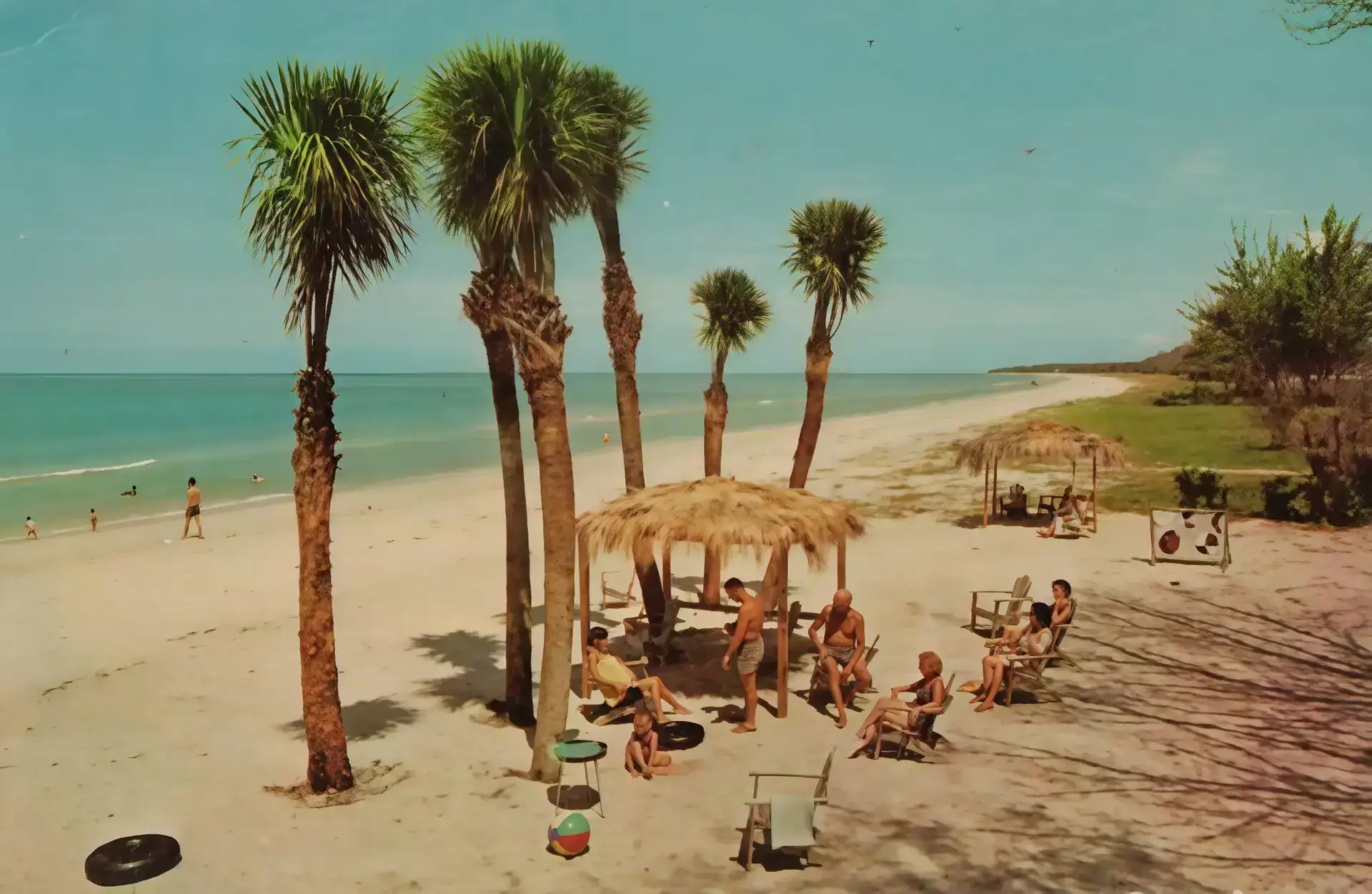 Sunlit Gulf Coast beach along Longboat Key at low tide